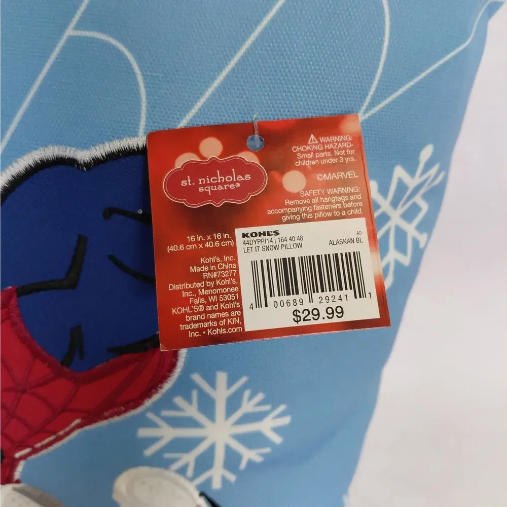 NWT Kohl's St Nicholas Square Marvel Spider-Man Christmas Throw Pillow